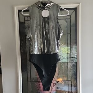 Silver and Black Sleeveless Bodysuit